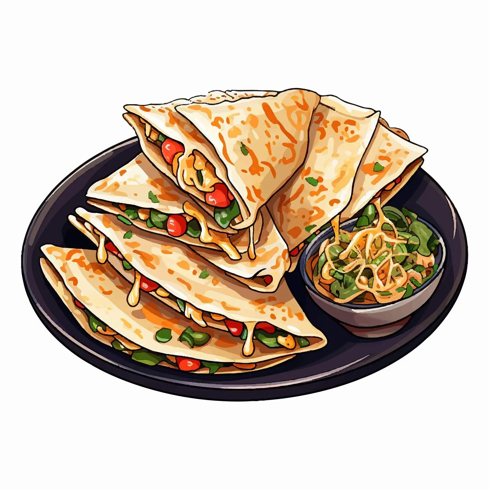 Delicious Quesadilla with Toppings on Black Plate — free download from Dotvec