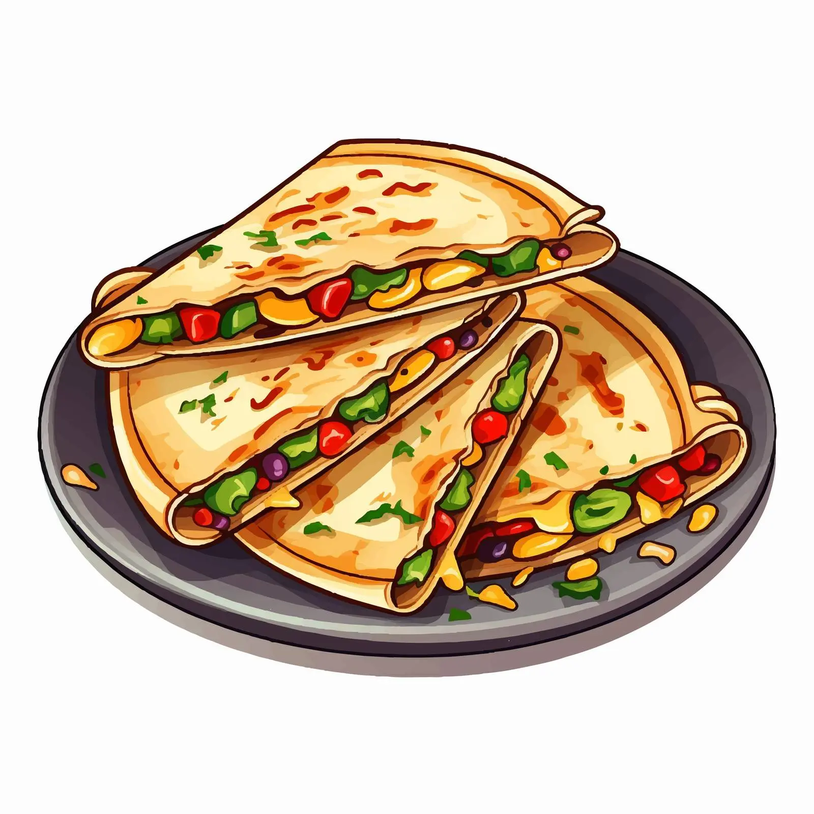 Delicious Quesadilla on a Black Plate Vector — free download from Dotvec