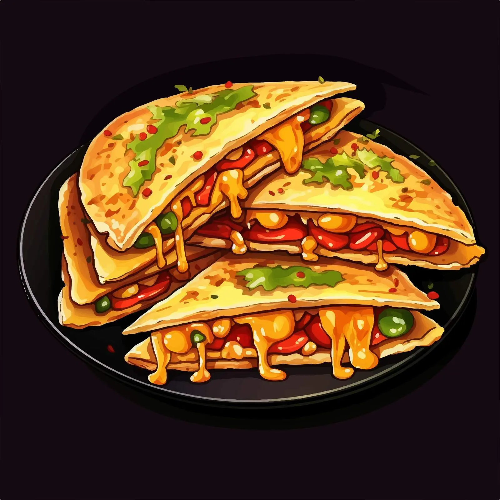 Tasty Quesadilla with Toppings on Black Plate – free custom vector image from Dotvec