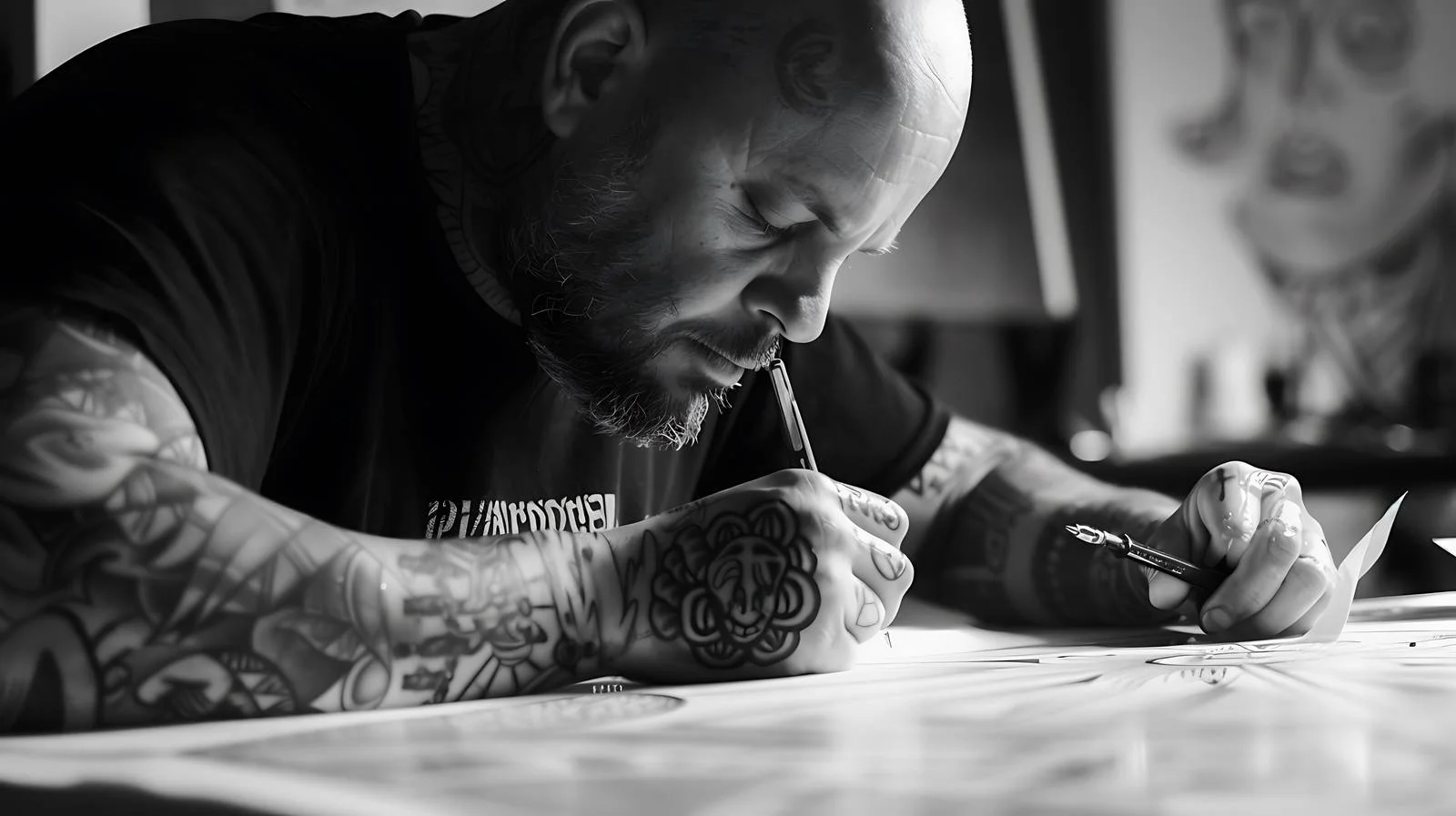 Tattoo Artist Designing Motif on Light Table — free download from Dotvec