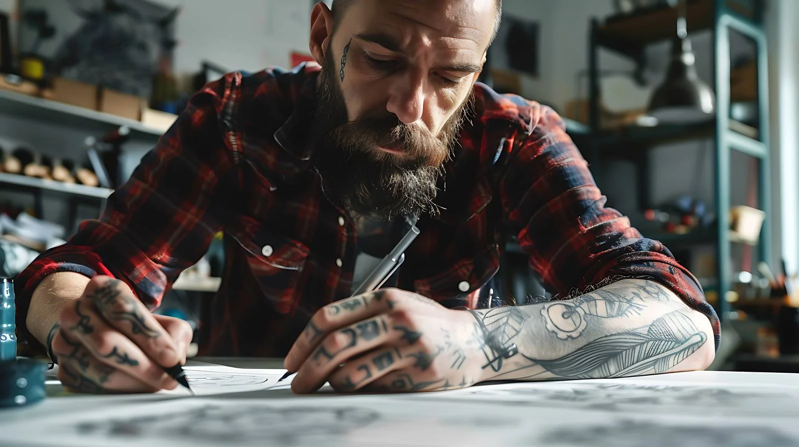 Tattoo Artist Crafting Design on Light Table — free download from Dotvec