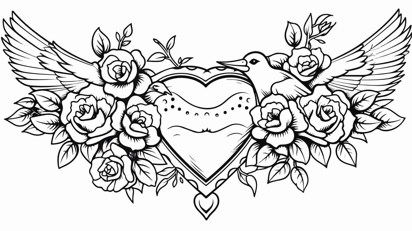Flying Heart Tattoo in Black Line Style — free download from Dotvec