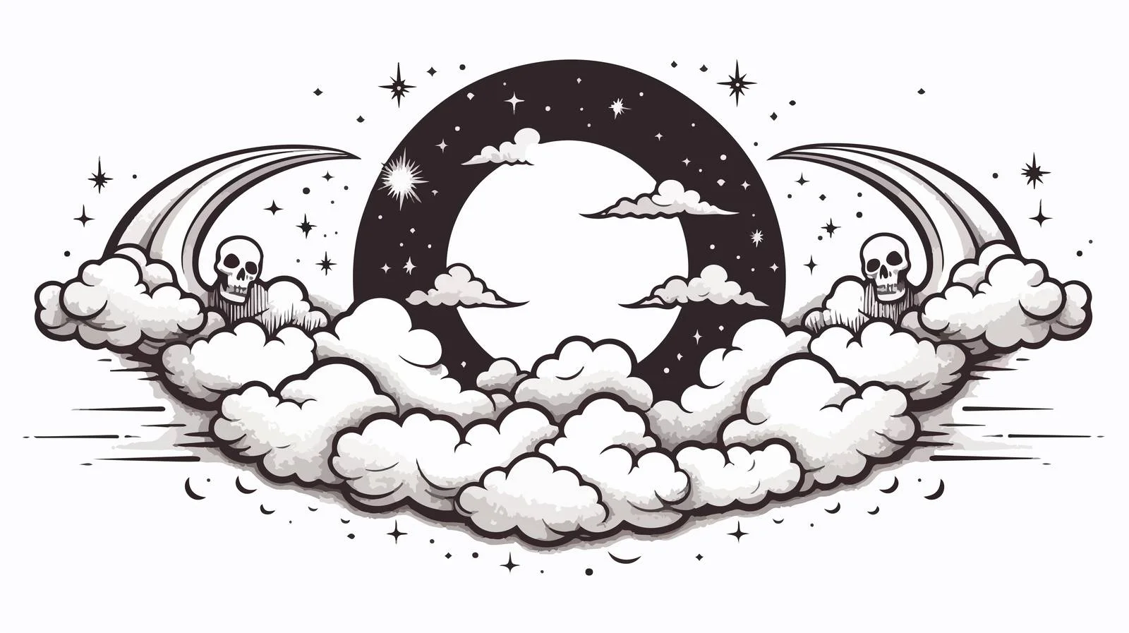 Skull Crescent Moon Tattoo Design — free download from Dotvec
