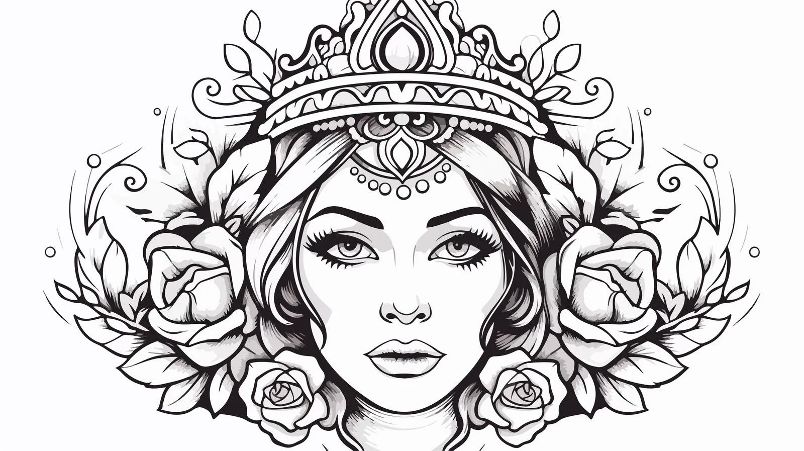 Female Face Black Line Style Tattoo — free download from Dotvec