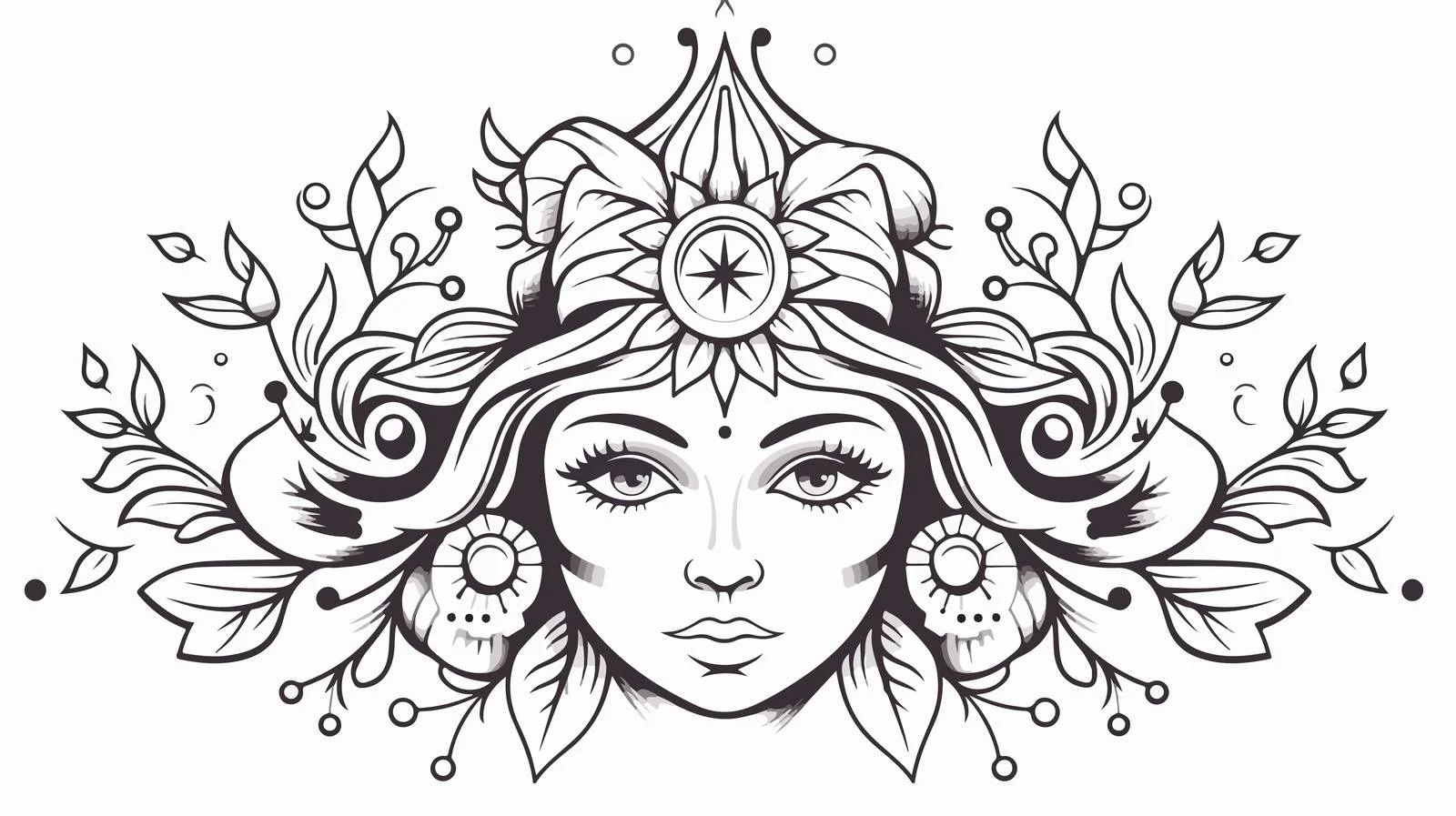 Black Line Style Female Face Tattoo — free download from Dotvec