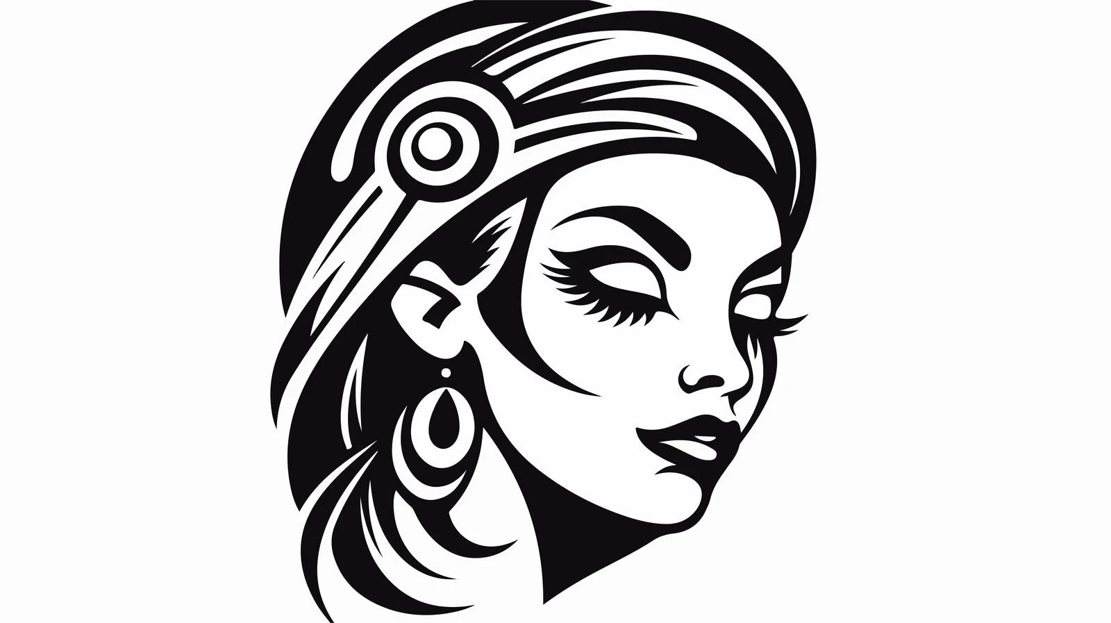 Traditional Style Maiden Face Tattoo Wink — free download from Dotvec