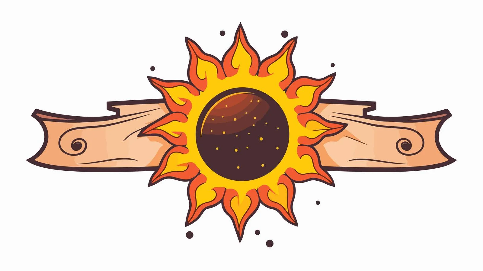 Tattoo Style Sun Icon with Banner