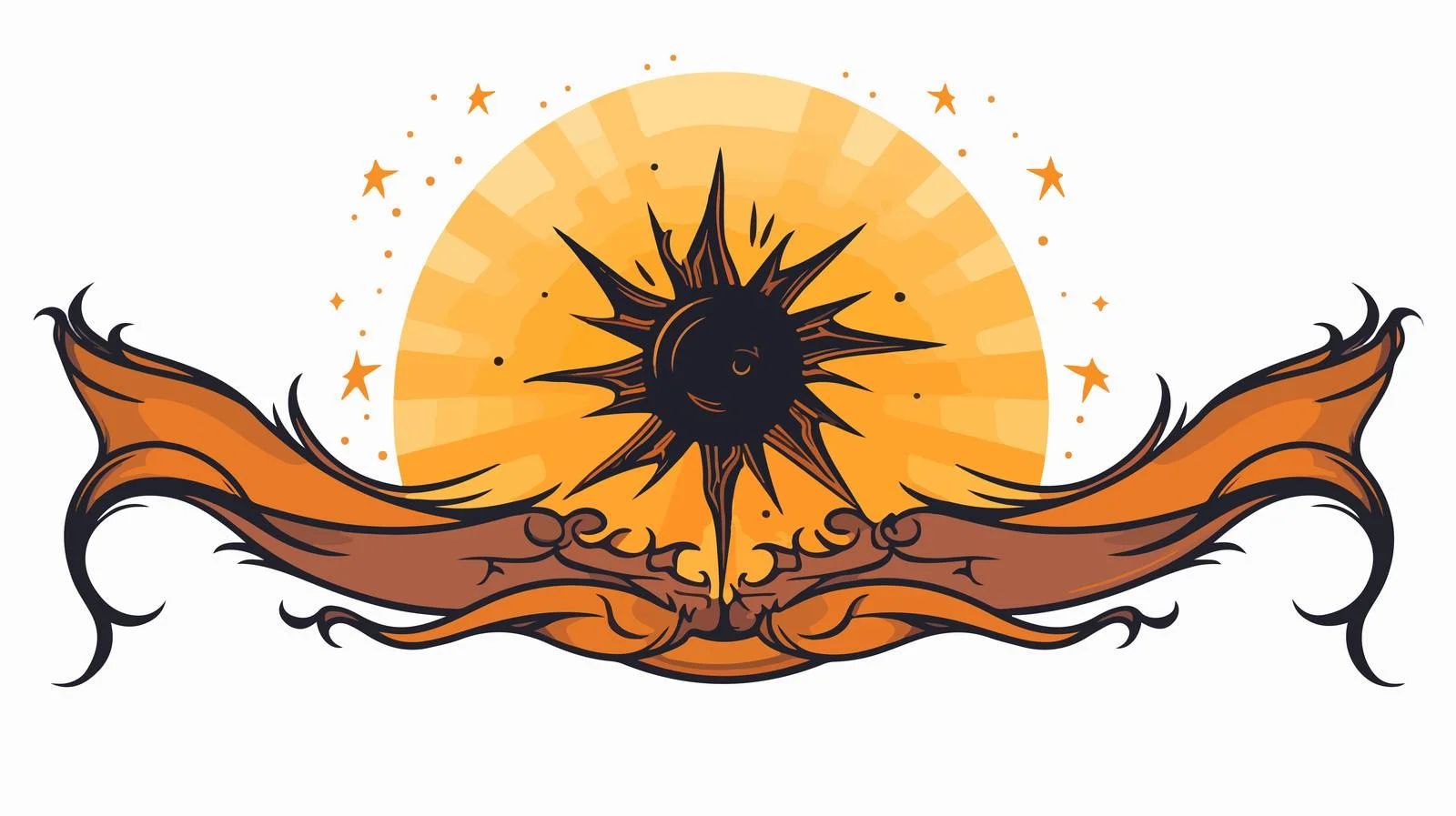 Tattoo Style Sun Icon with Banner