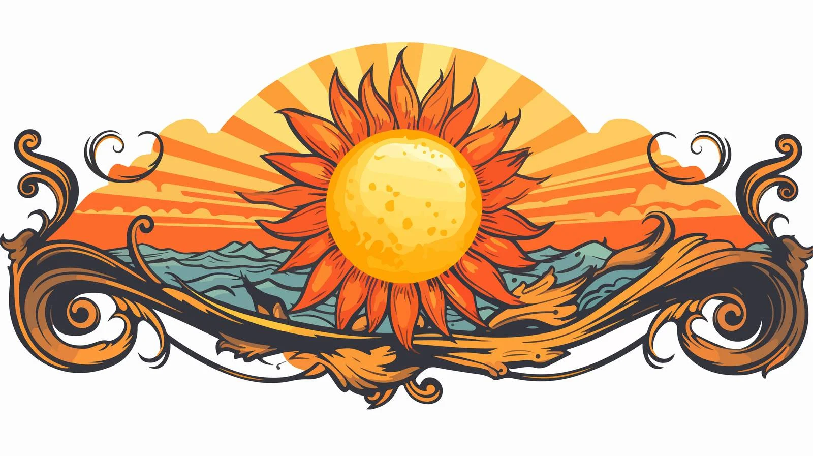 Sun Tattoo Style Sticker with Banner — free download from Dotvec