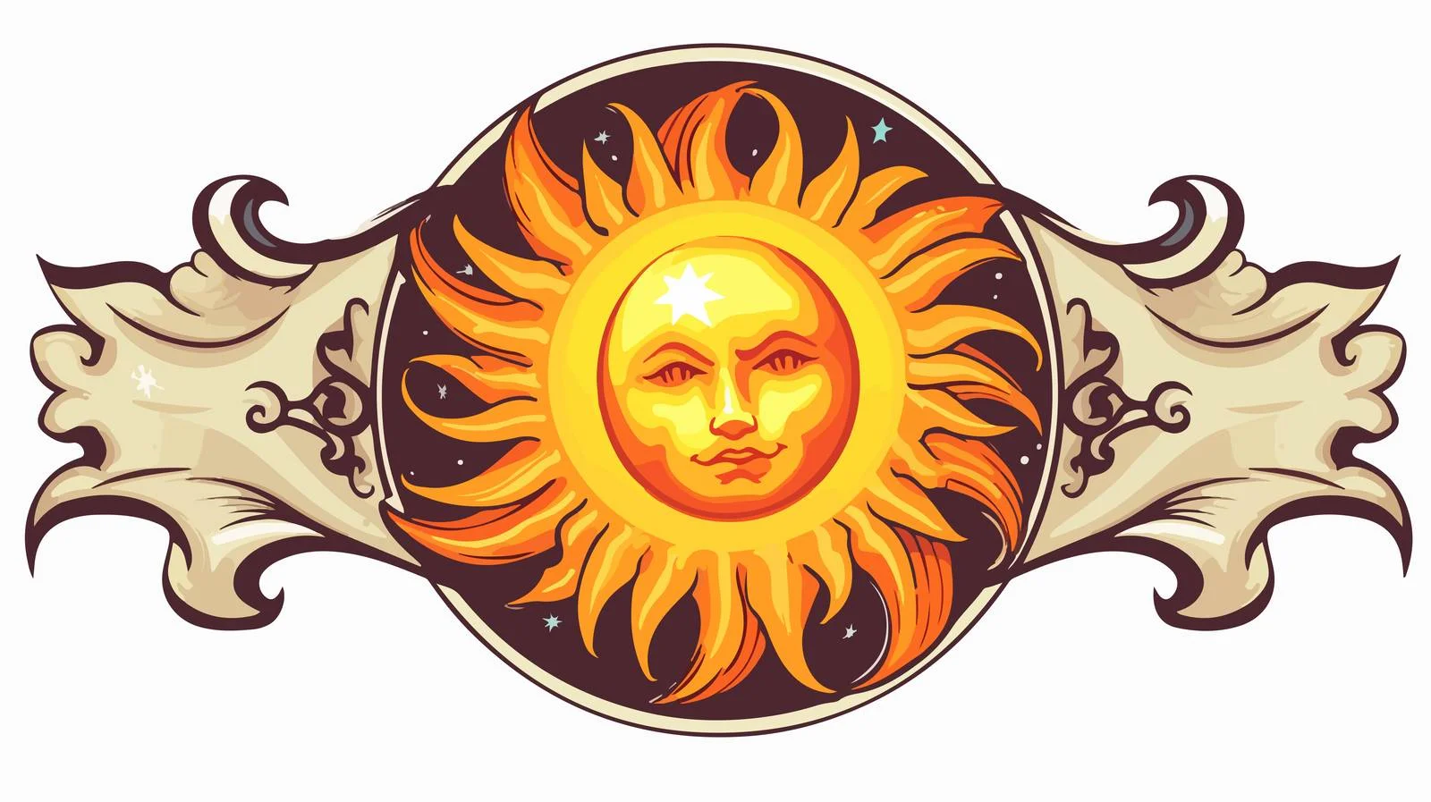 Tattoo Style Sun Sticker with Banner — free download from Dotvec