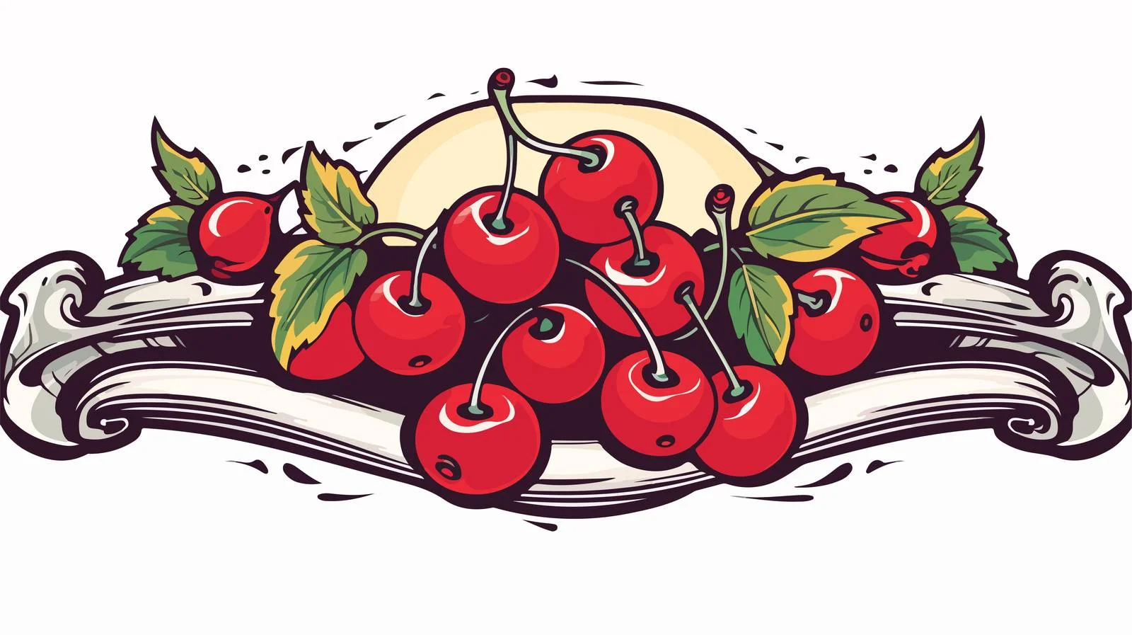 Cherries Banner Tattoo Style Sticker — free download from Dotvec