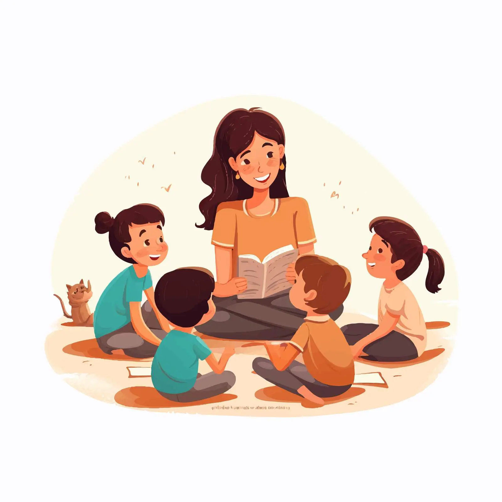 Teacher and Children in Circle on Floor — free download from Dotvec