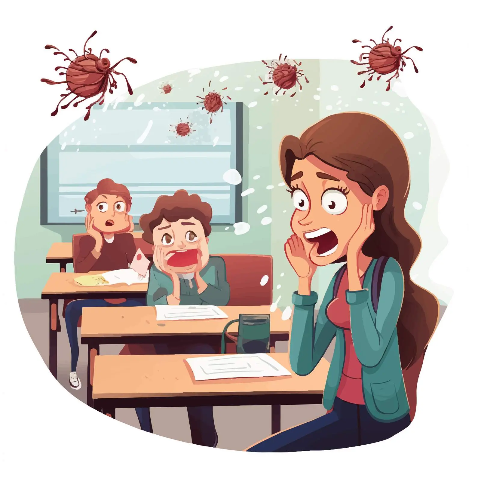 Teacher Sneezing Spreading Virus in Classroom Vector — free download from Dotvec