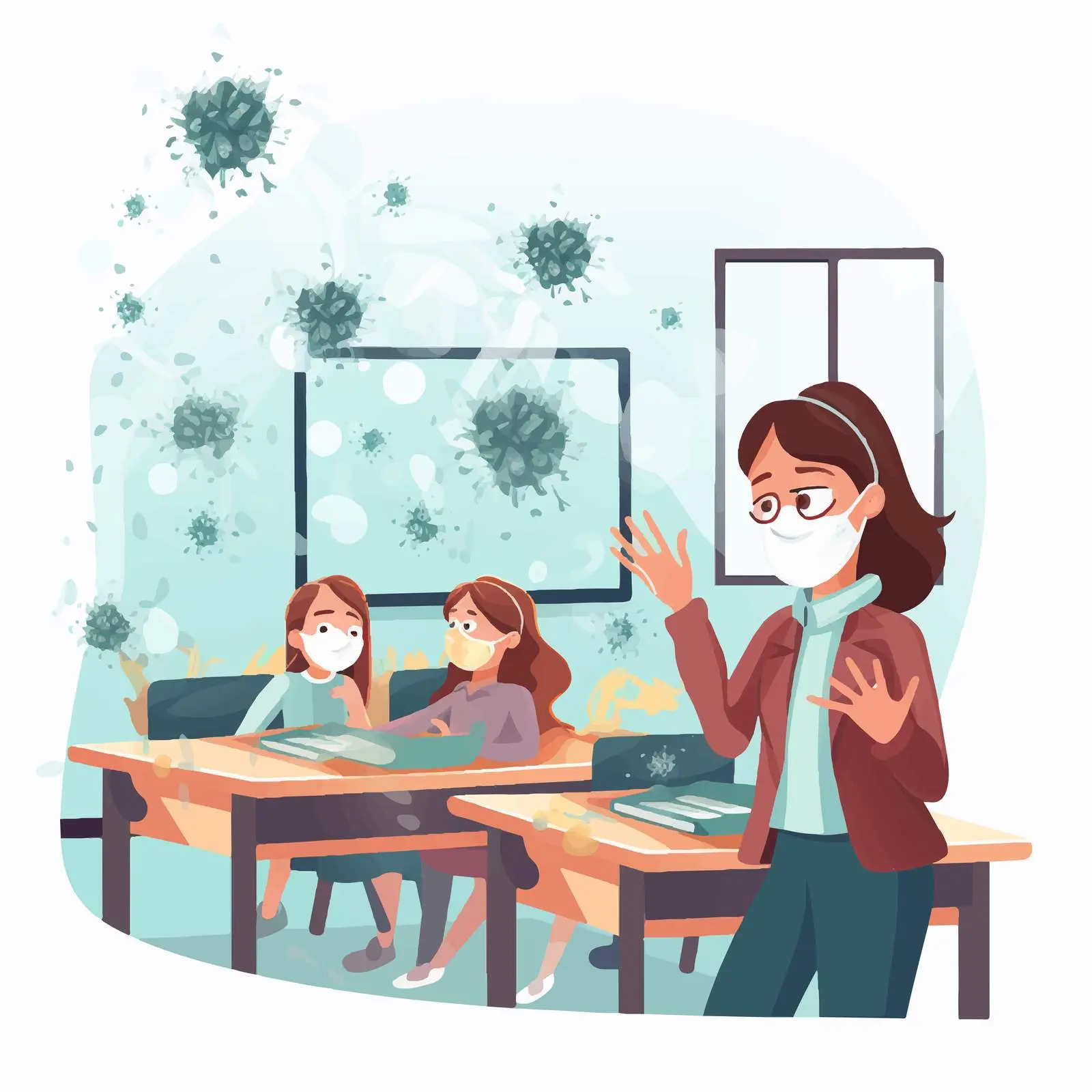 Teacher Sneezing in Classroom Illustration – free virtual classroom image from Dotvec