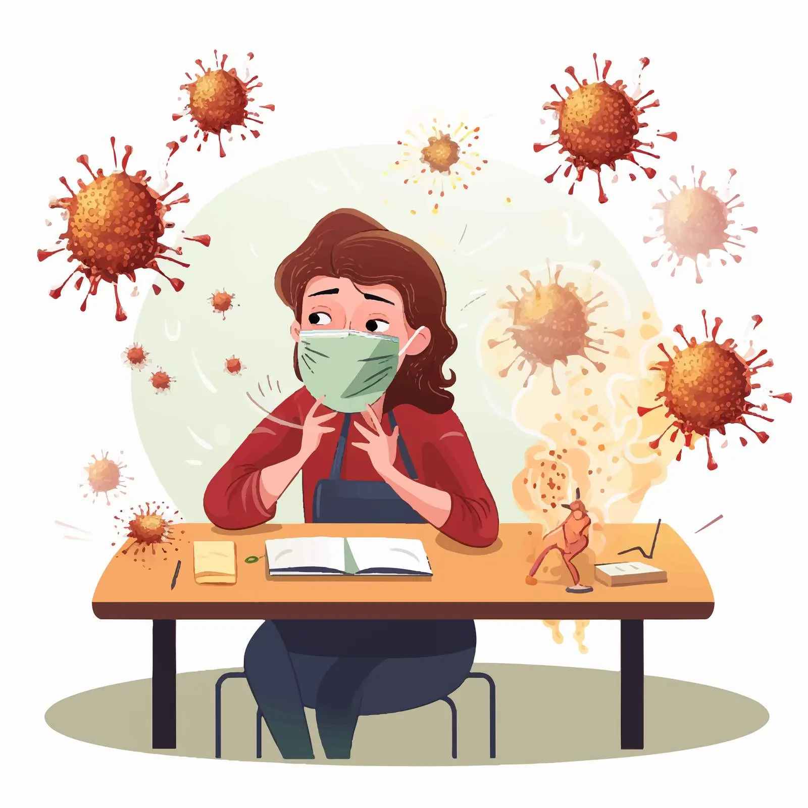 Teacher Sneezing in Classroom Spreading Virus Illustration – free sneezing image from Dotvec