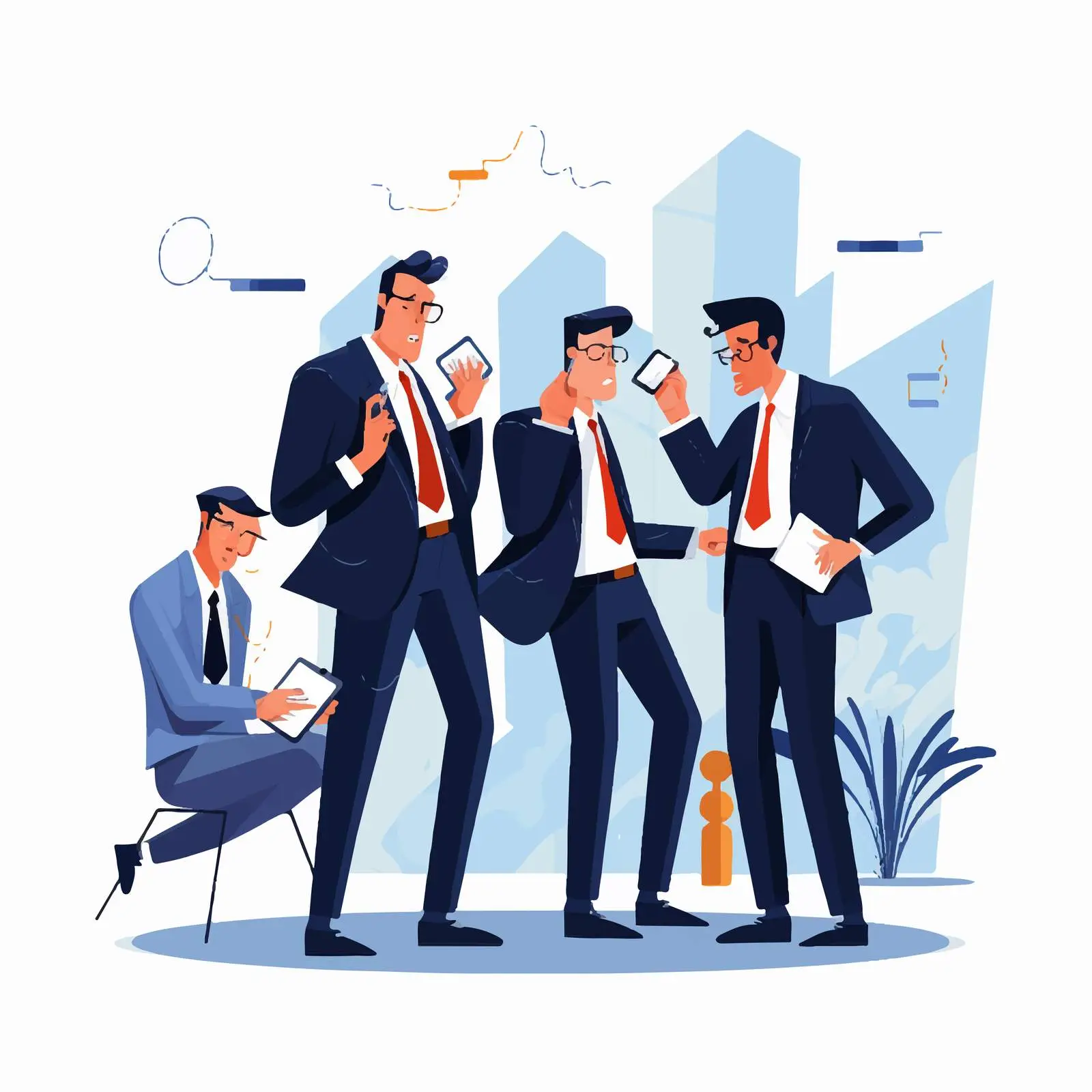 Male Coworkers Analyzing Company Bankruptcy Graph — free download from Dotvec