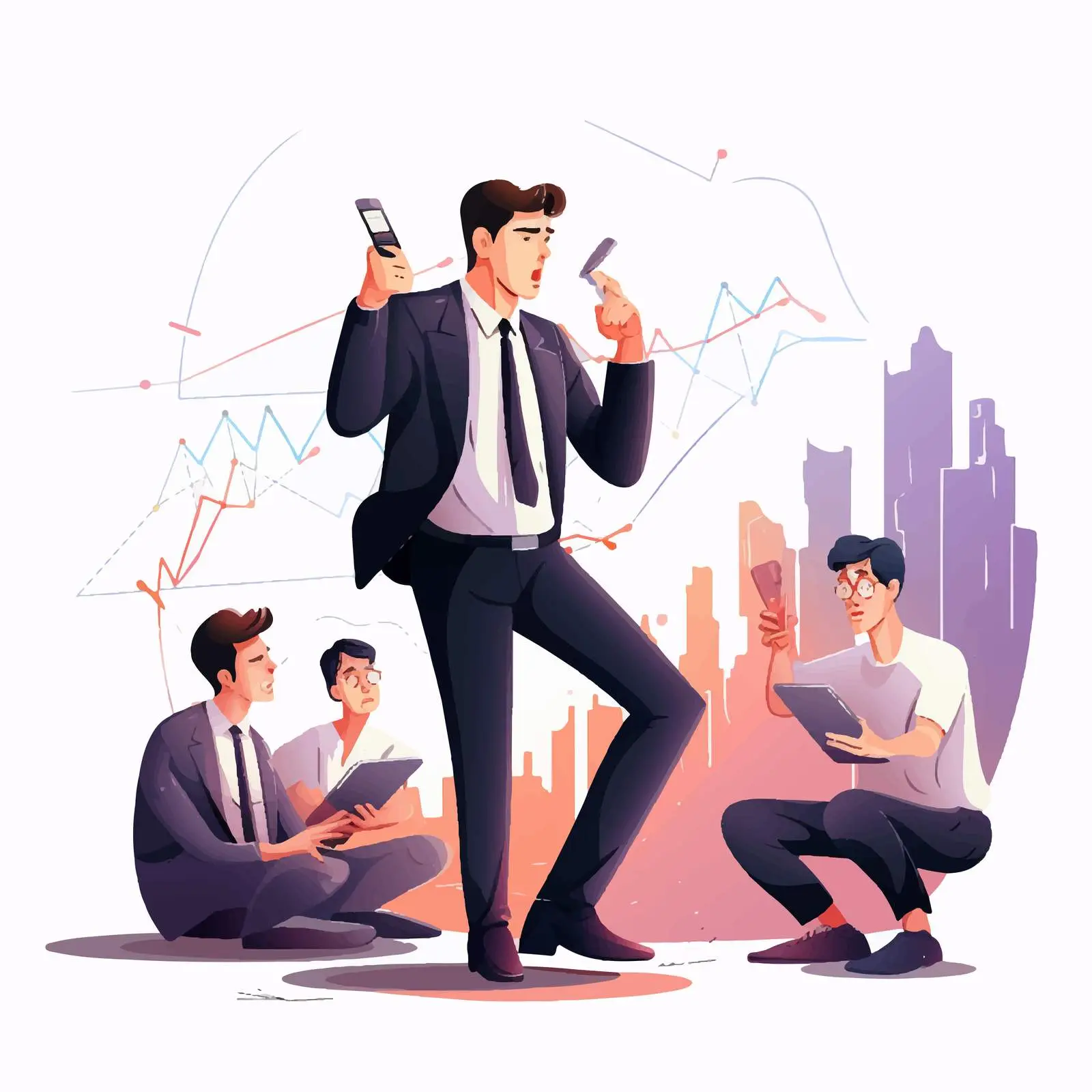 Male Coworkers Analyzing Company Bankruptcy Graph — free download from Dotvec