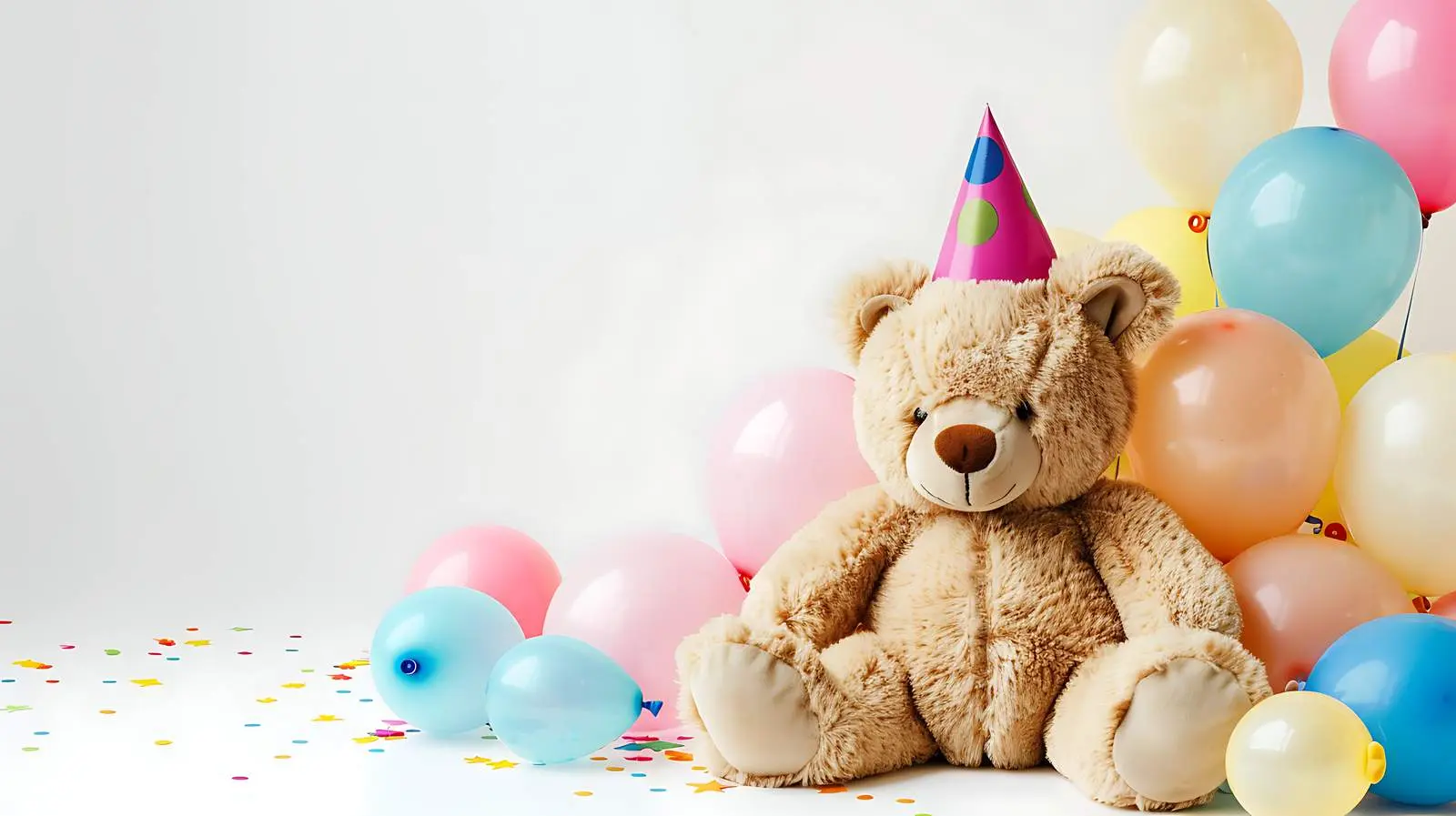 Teddy Bear in Party Hat with Balloons – free animal image from Dotvec