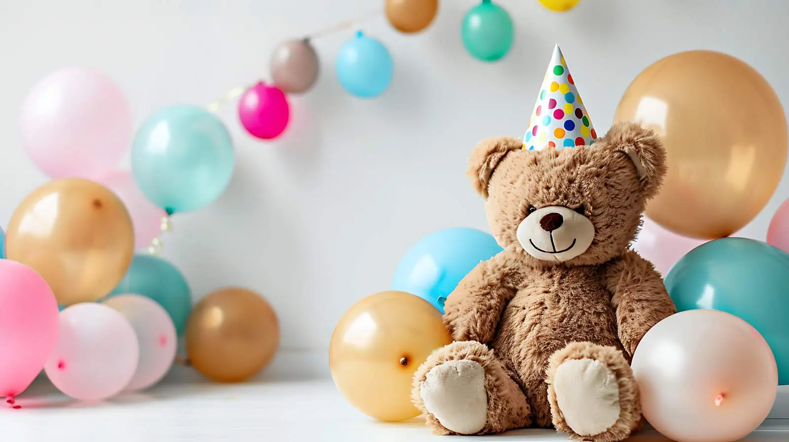 Teddy Bear in Party Hat with Balloons – free animal image from Dotvec