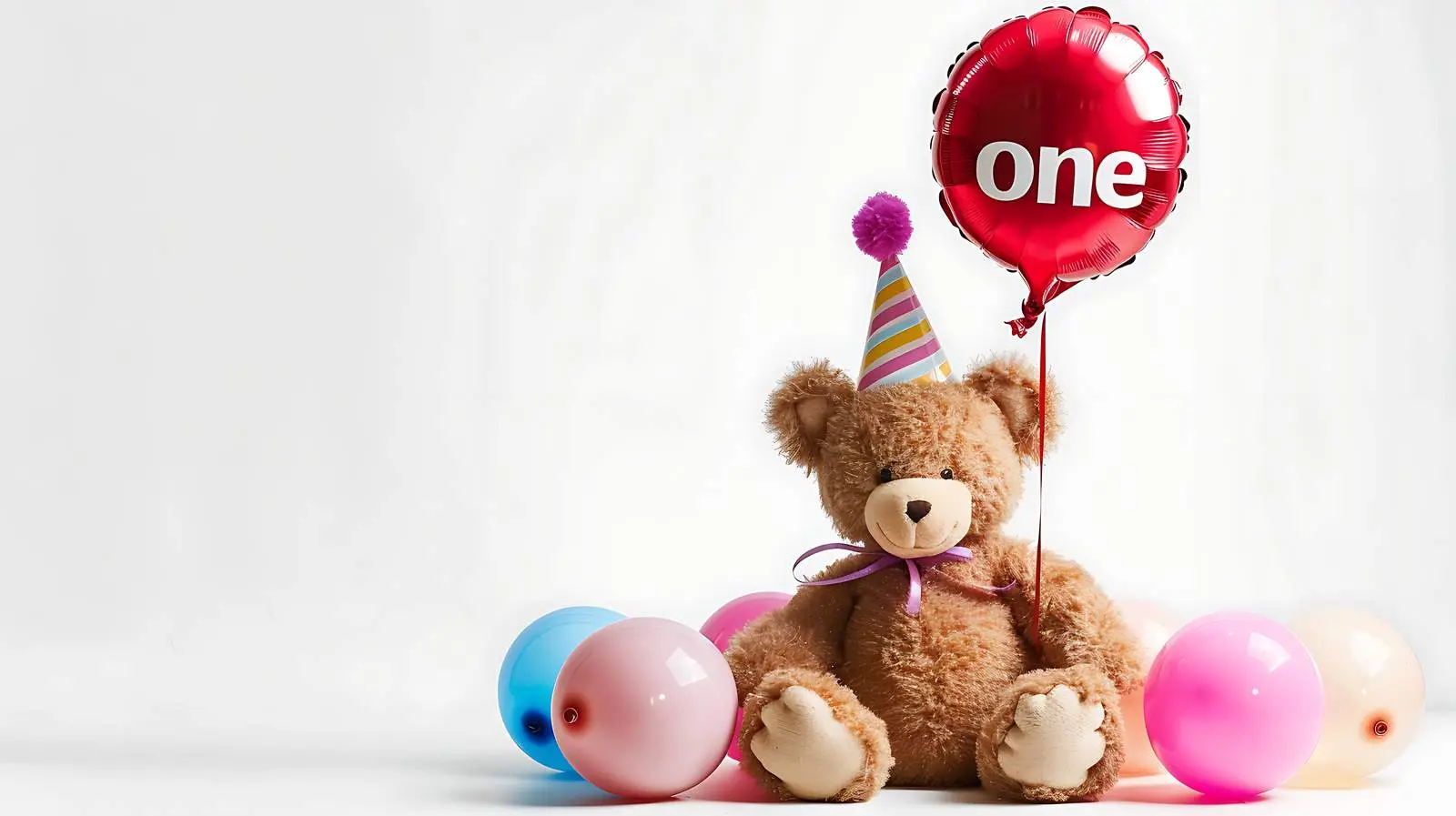 Teddy Bear in Party Hat with Balloon – free cartoon image from Dotvec