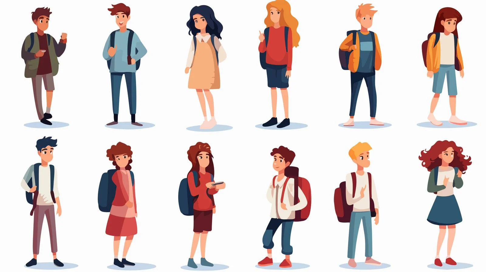 Teen Student Vector Cartoon Bundle Set — free download from Dotvec