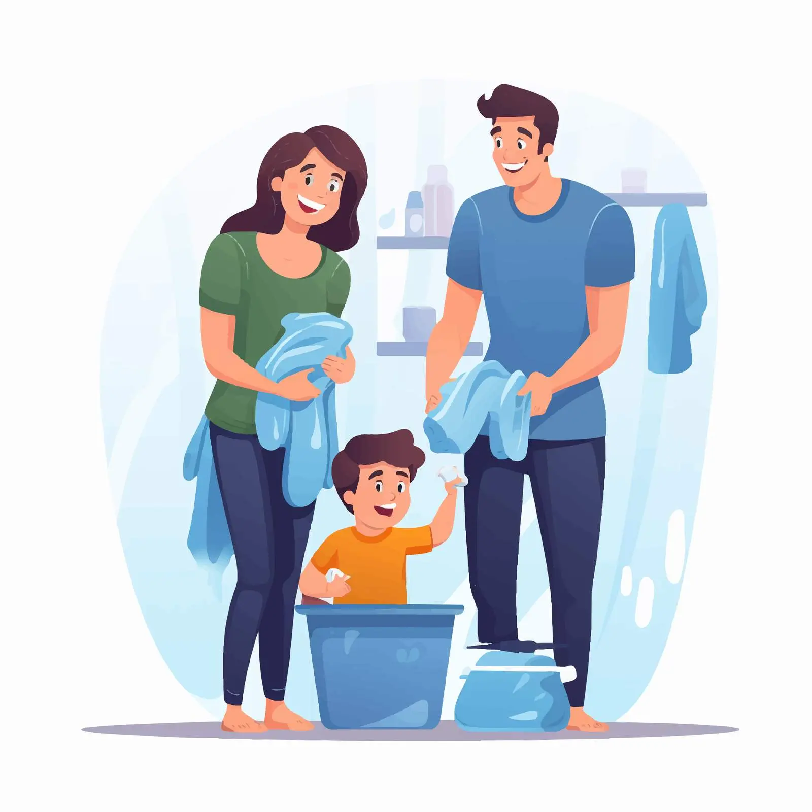 Teenage Boy Helping Parents Clean Bathroom — free download from Dotvec