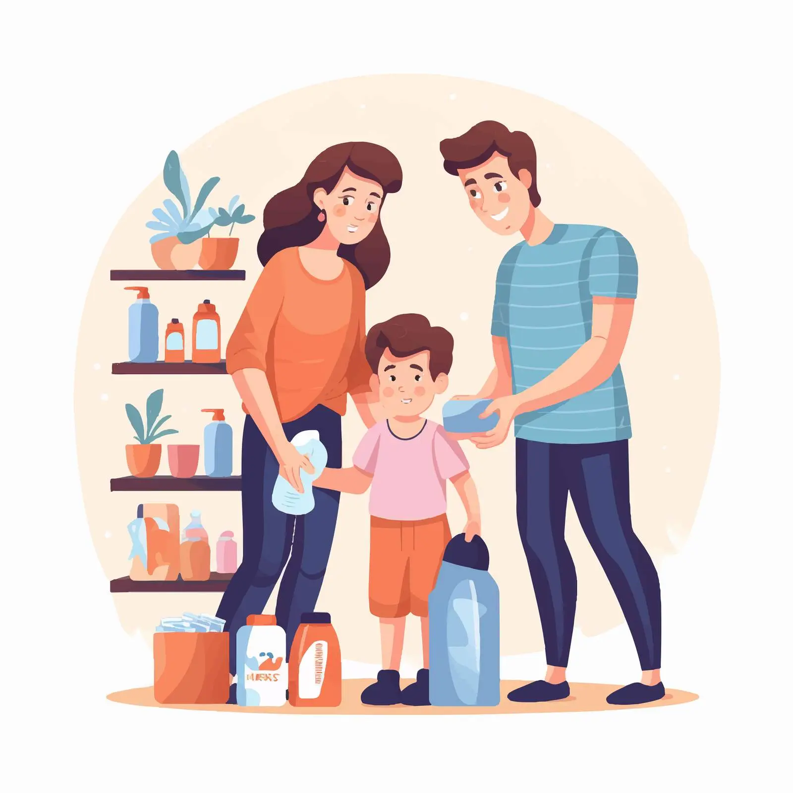 Teenage Boy Assisting Parents in Bathroom Cleaning — free download from Dotvec