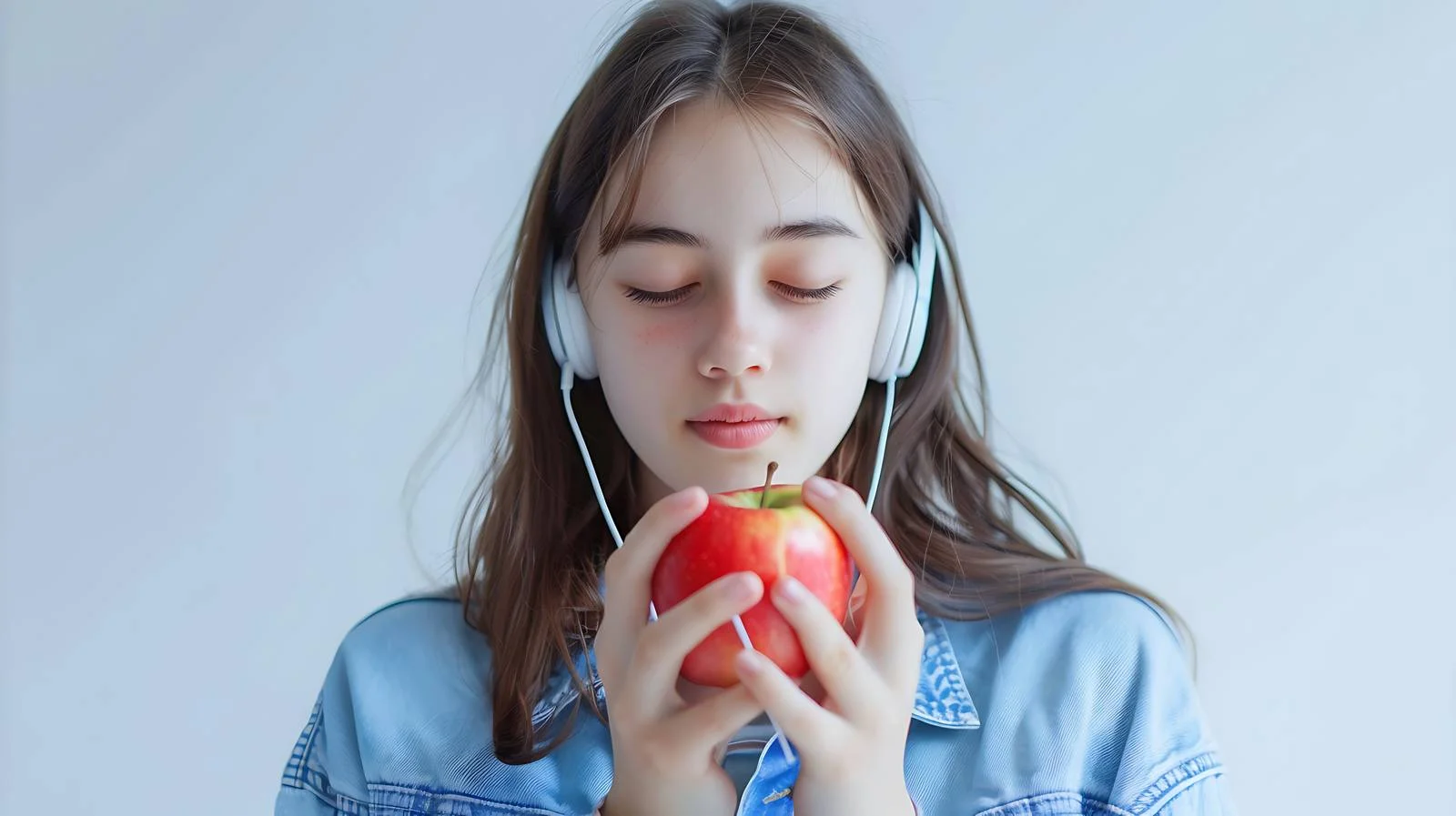 Teen Girl Enjoying Music with Apple — free download from Dotvec
