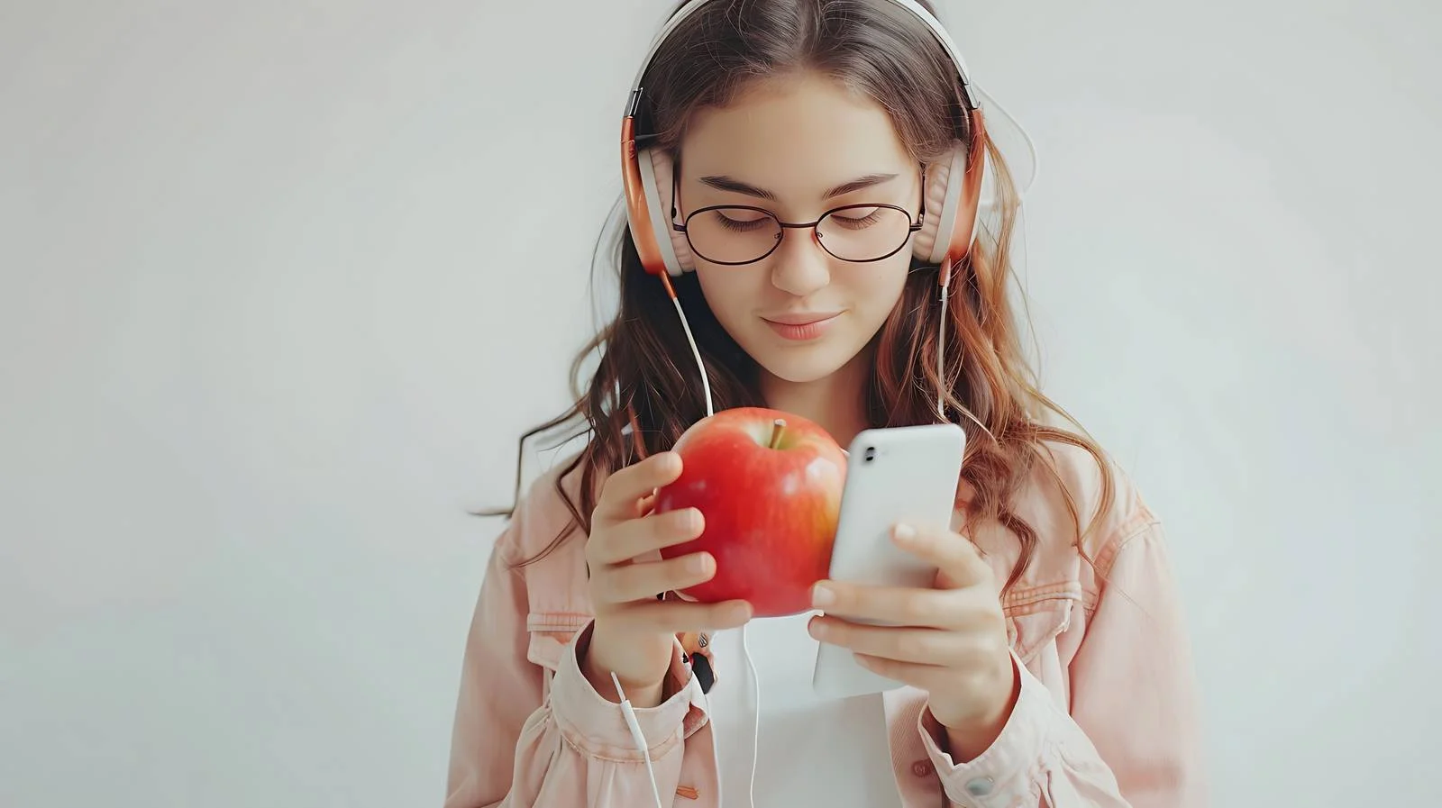 Teenage Girl Enjoying Music with Apple — free download from Dotvec