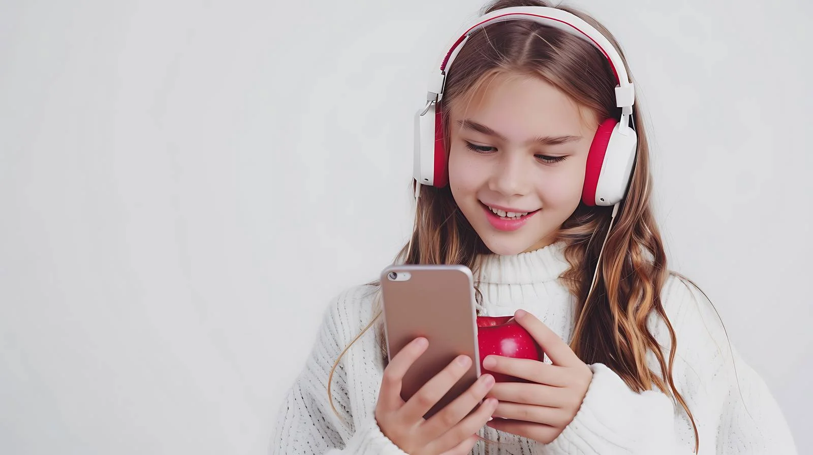 Teenage Girl Enjoying Music with Apple — free download from Dotvec