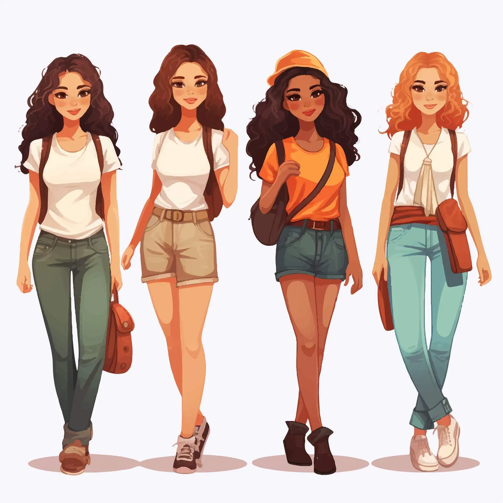 Casual Costume Illustration of Teenage Girls – free playful attire image from Dotvec
