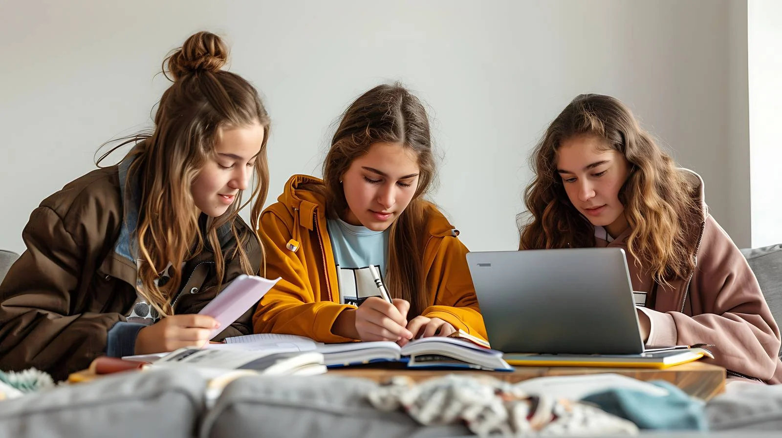 Diligent teenage students learning at home — free download from Dotvec