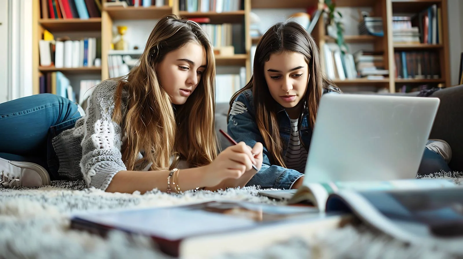 Diligent Teenage Girls Learning at Home — free download from Dotvec