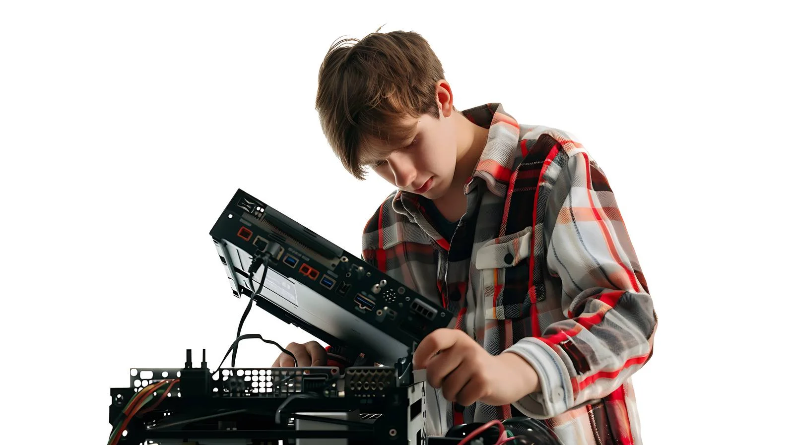 Teenager Assembling Personal Computer – free assembling image from Dotvec