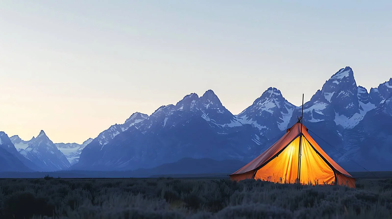 Twilight Glow Illuminates Tent near Grand Teton — free download from Dotvec
