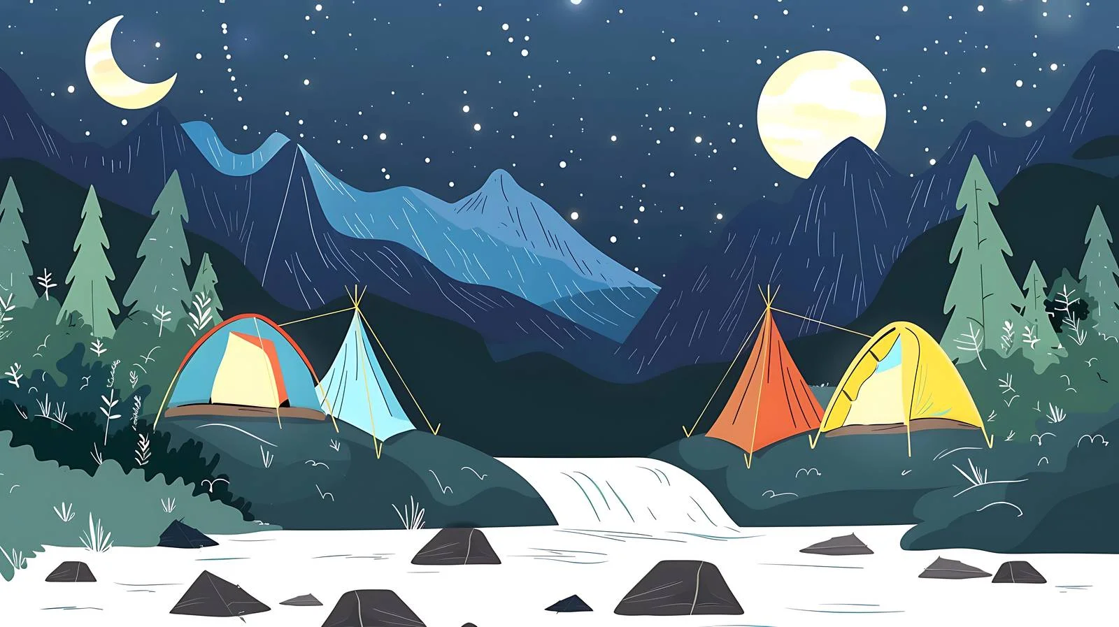 Scenic Tents on Hillside by Water — free download from Dotvec