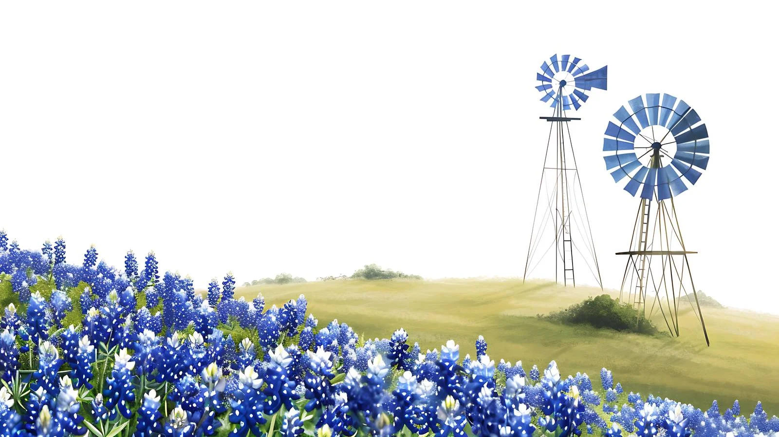 Texas Hillside Landscape with Bluebonnets and Windmill — free download from Dotvec