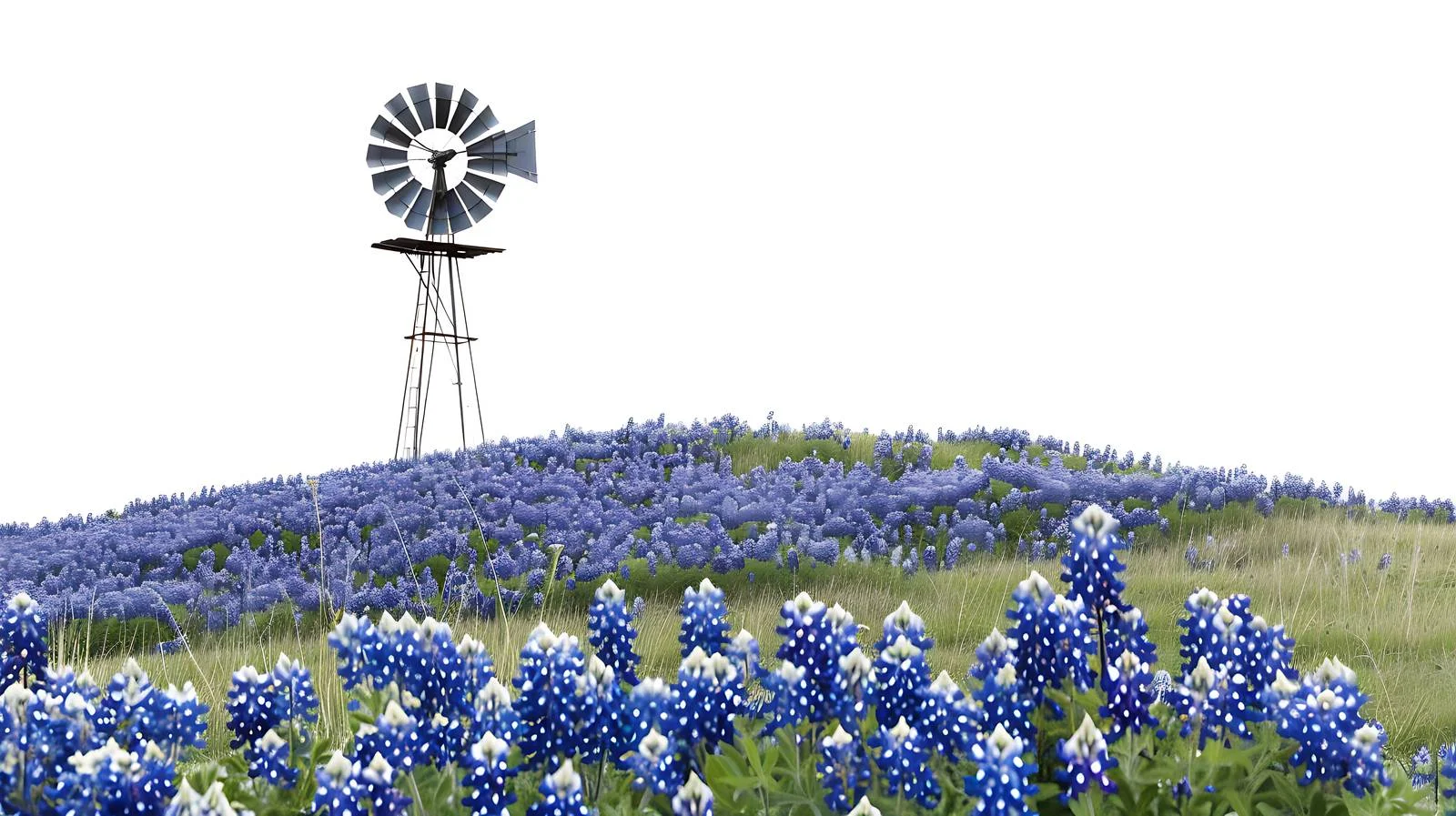 Serene Texas Bluebonnets and Windmill Scene — free download from Dotvec