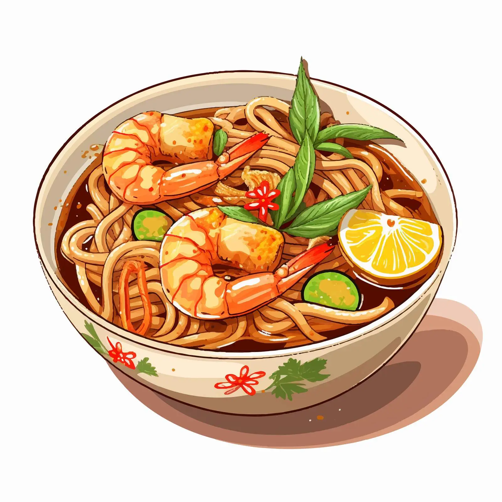Hand Drawn Thai Hokkien Mee Noodles Illustration — free download from Dotvec