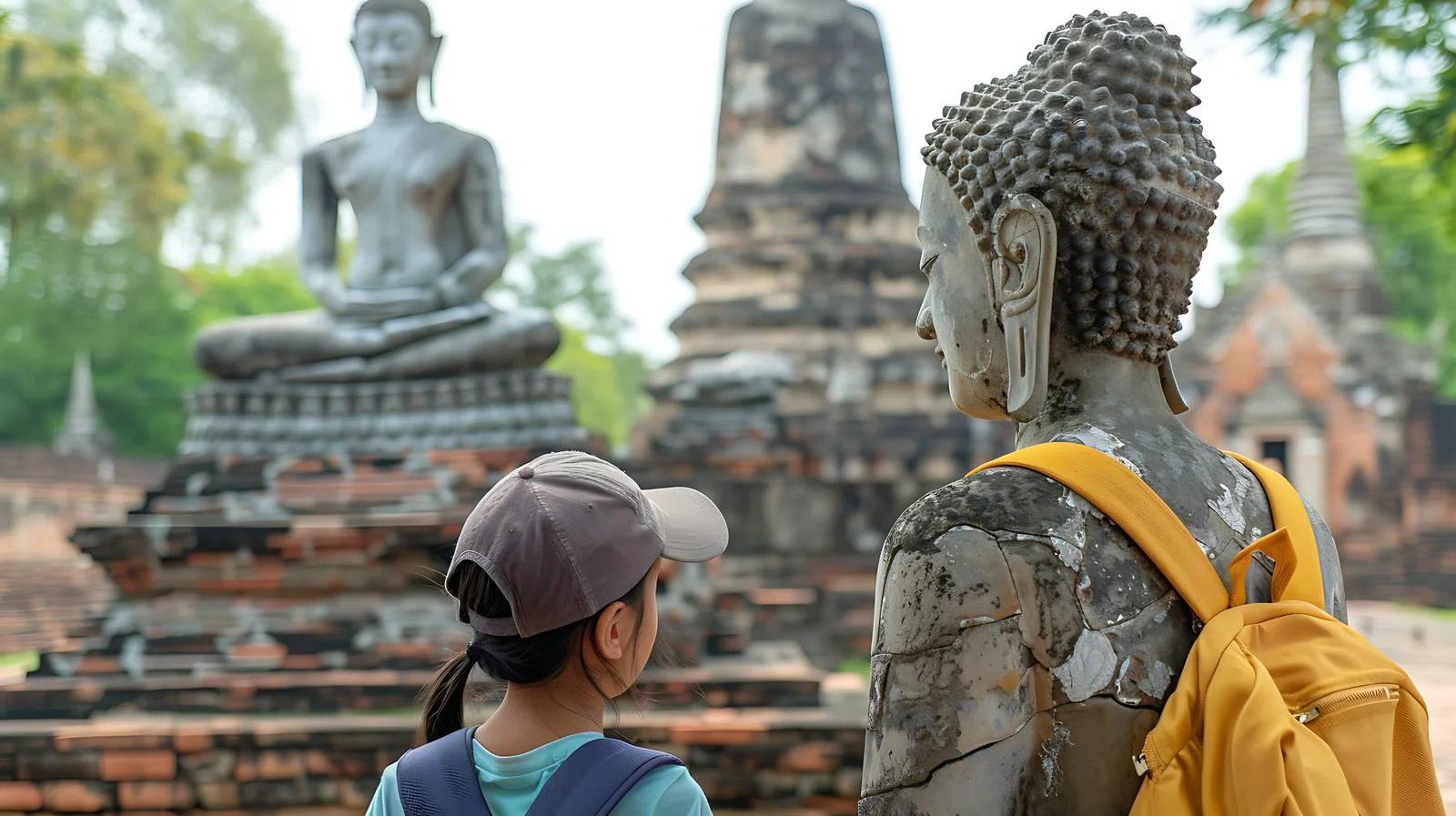 Serene scene of father and daughter in Ayutthaya — free download from Dotvec