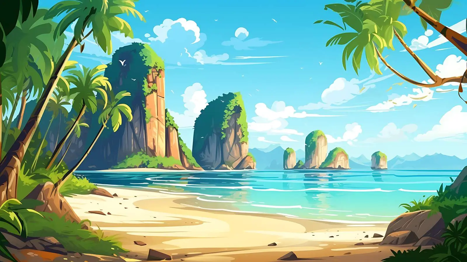 Krabi Beach Paradise Cartoon Stock Photo — free download from Dotvec