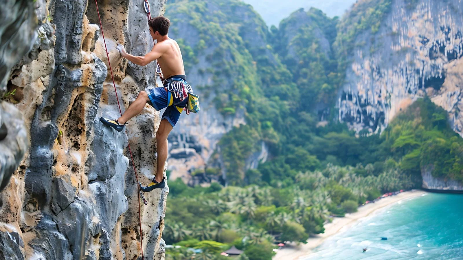 Adventure Climber Scaling Thaiwand Rock Face — free download from Dotvec