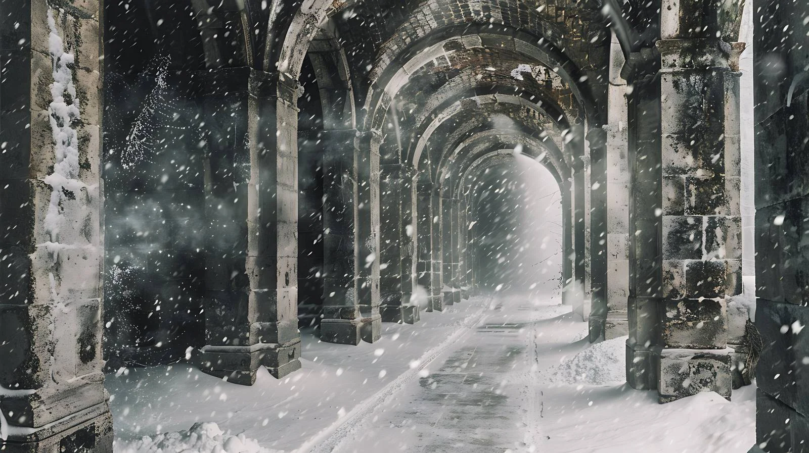 Majestic Ancient Hallway in Blizzard Silence — free download from Dotvec