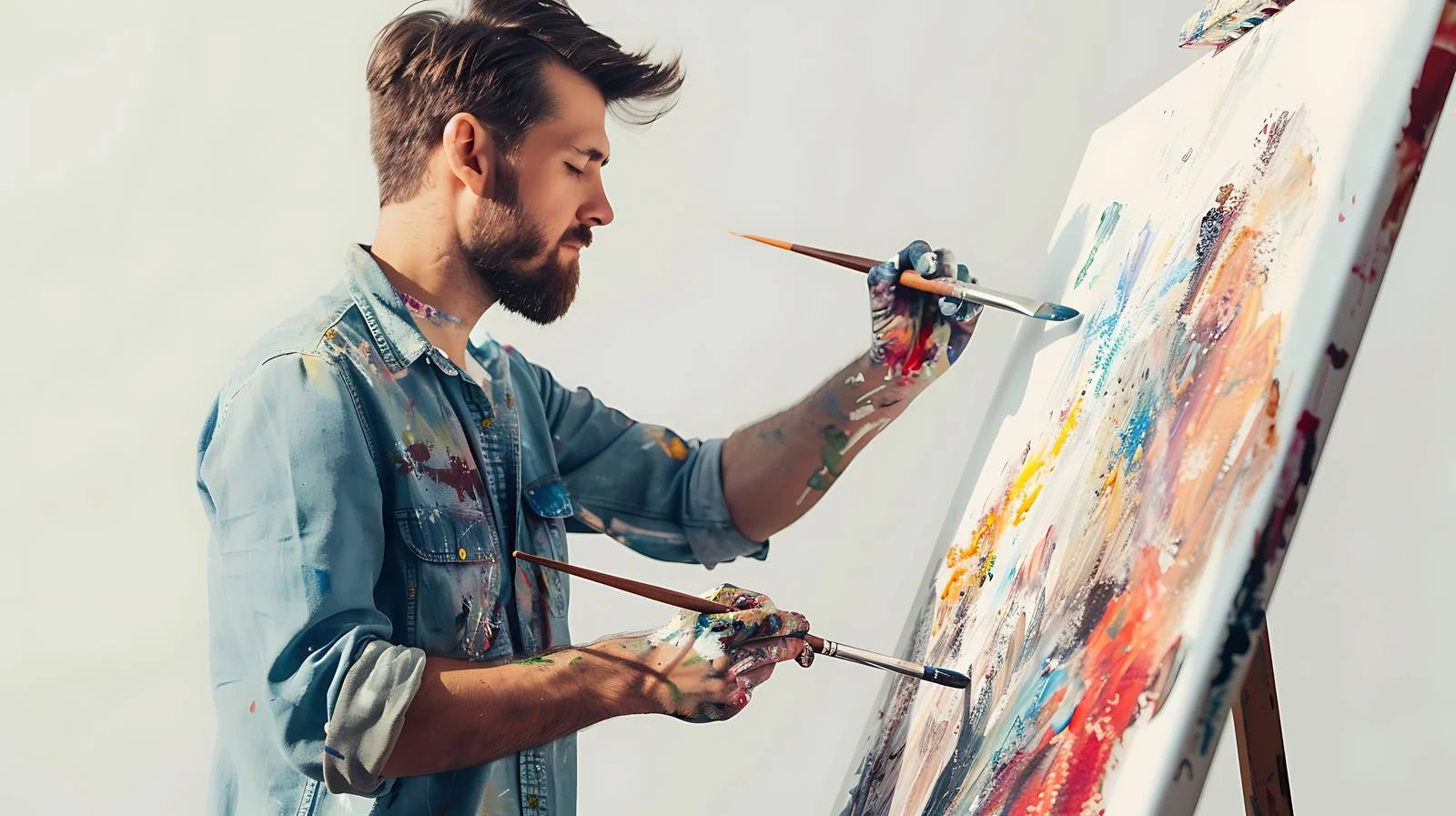 Artist Painting Seriously in Isolated Studio — free download from Dotvec