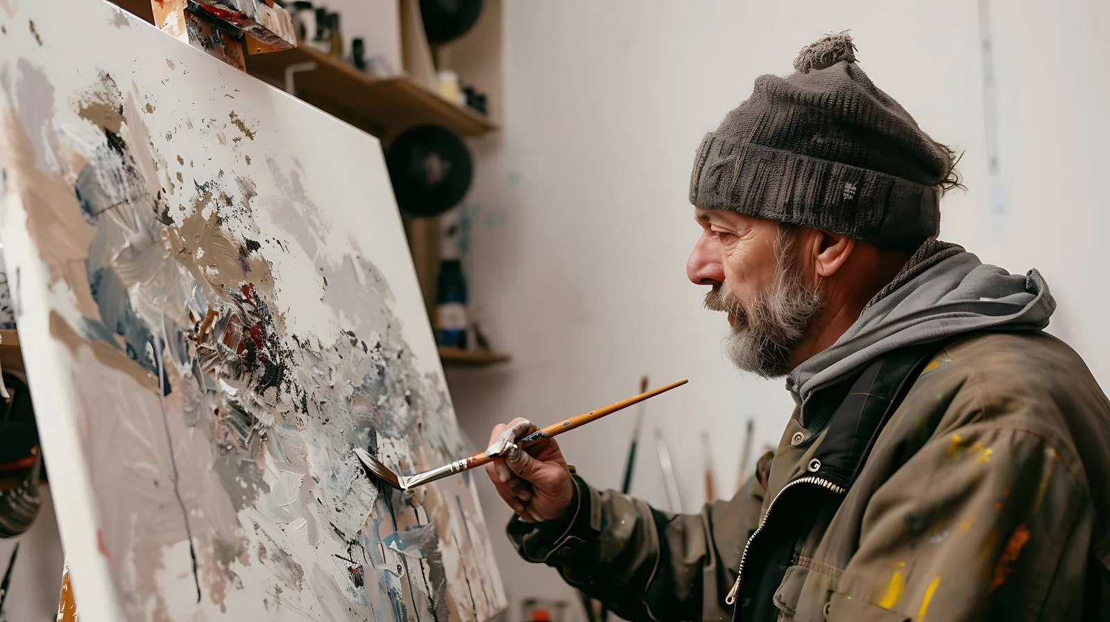 Focused Artist Painting in Isolated Studio — free download from Dotvec