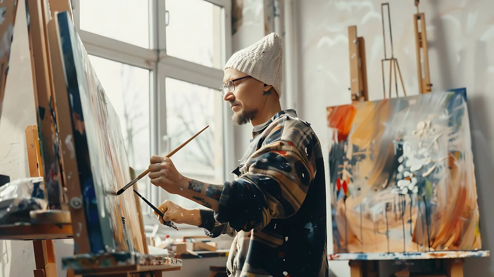 Serious Artist Painting in Isolated Studio — free download from Dotvec