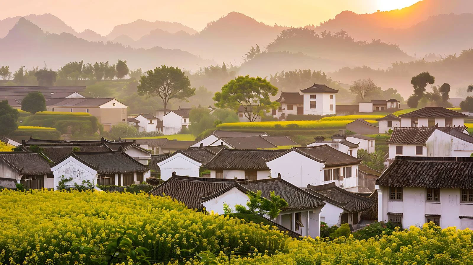 Tranquil Wuyuan Jiangxi Scenery with Isolated Buildings — free download from Dotvec
