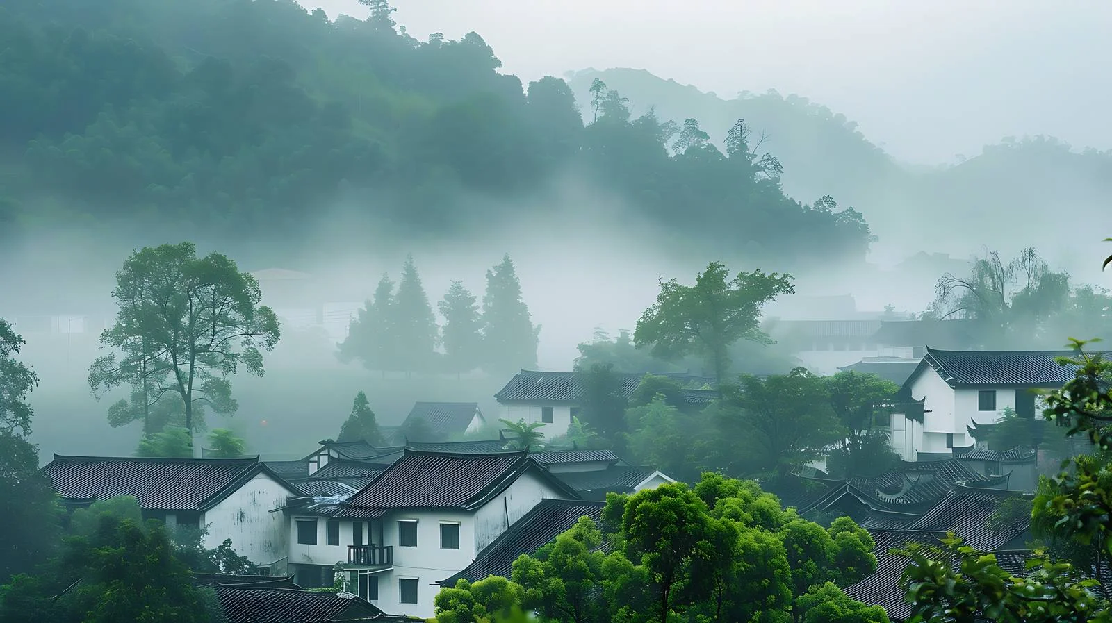 Tranquil Wuyuan Jiangxi Landscape in White — free download from Dotvec