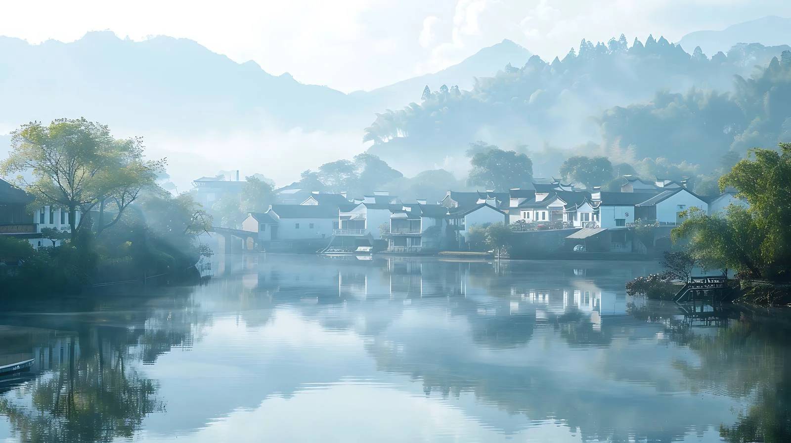 Tranquil Wuyuan Jiangxi Scenery in White — free download from Dotvec