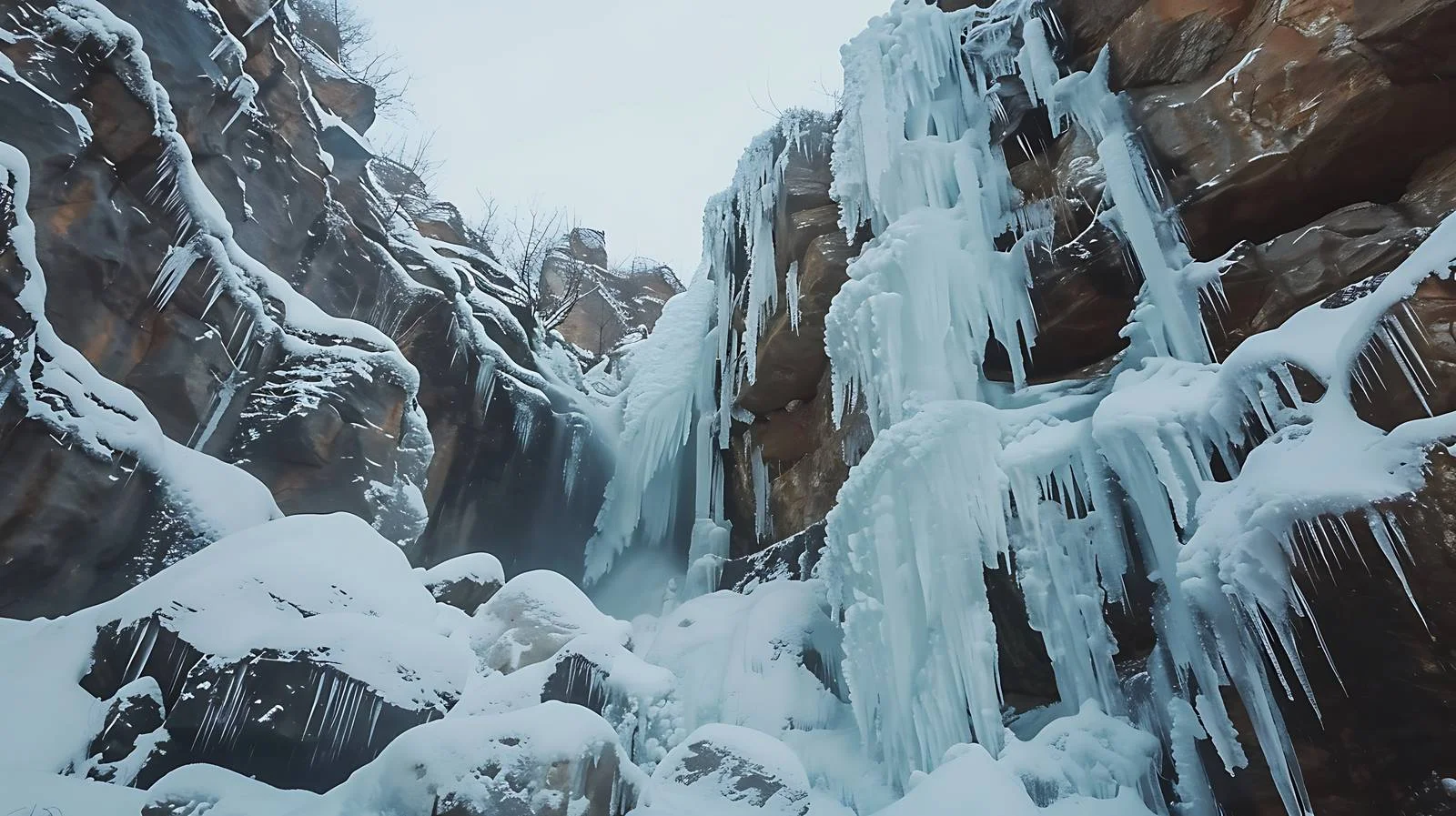 Mesmerizing Shilong Gorge Frozen Waterfall Scene — free download from Dotvec